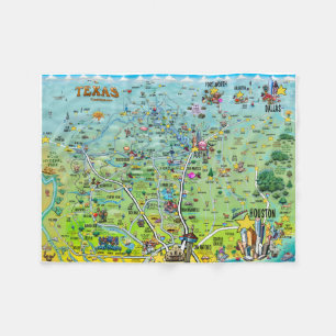 Texas Fun Map Fleece Deken