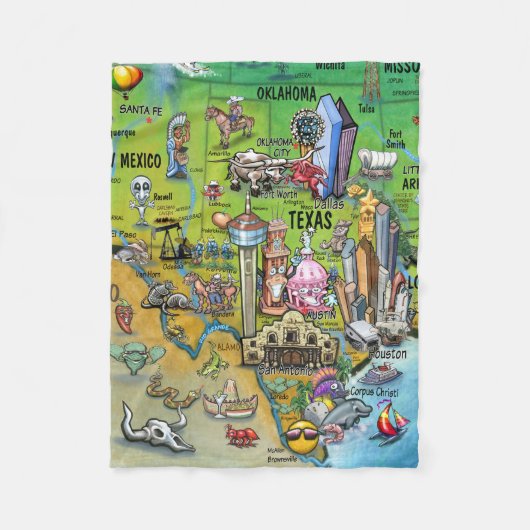 Texas Fun Map Fleece Deken (Voorkant)