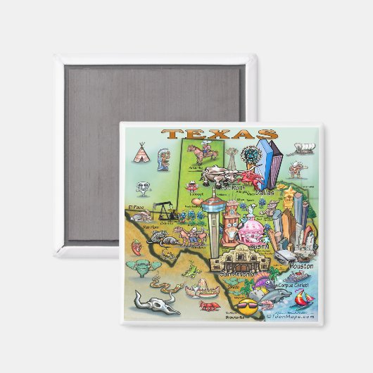 Texas Fun Map Magneet (Voorkant / Achterkant)