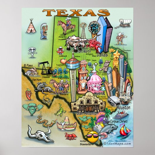 Texas Fun Map Poster (Voorkant)