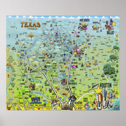 Texas Fun Maps Poster (Voorkant)