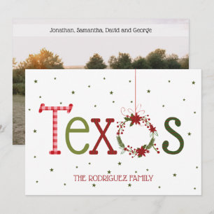 Texas Gebreide Letters en Poinsettia Krans Feestdagenkaart