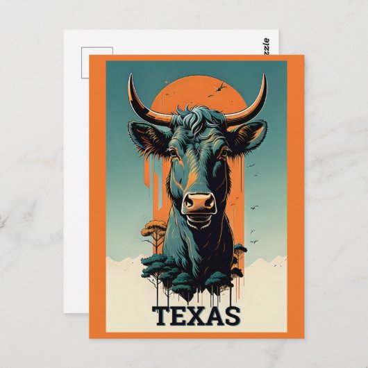 Texas gestileerde Retro Bull Reizen Briefkaart (Voorkant / Achterkant)