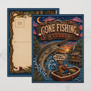 Texas Gone Fishing Alligator Gar Briefkaart
