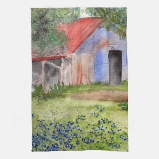 Texas Grange Aquarelle Peinture serviette de cuisi (Vertical)