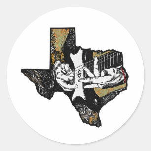 Texas Guitar Ronde Sticker
