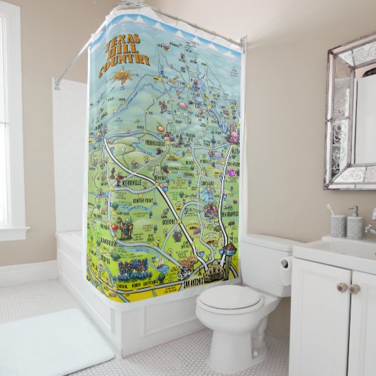 Texas Hill Country Cartoon Carte Rideau de douche (En situation)
