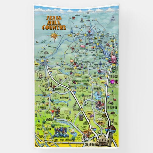 Texas Hill Country Cartoon Map Spandoek (Verticaal)