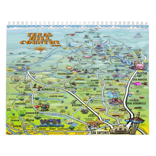 Texas Hill Country Cartoon Maps Calendar Kalender (Hoes)