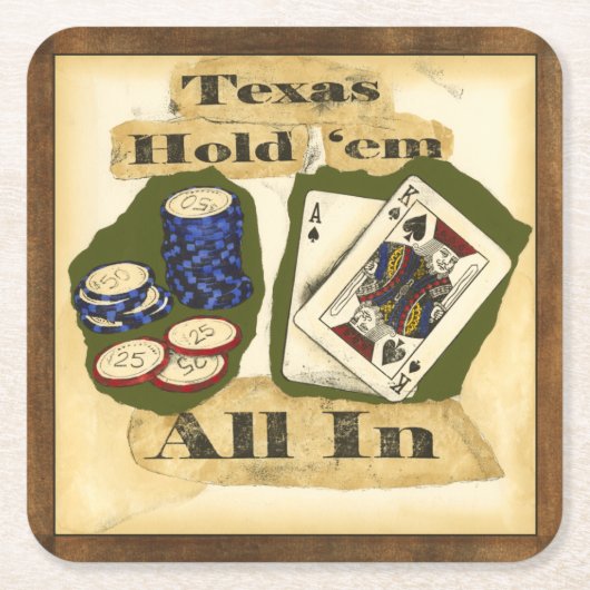 Texas Hold'Em Hand with King and Ace Vierkante Kartonnen Onderzetter (Voorkant)