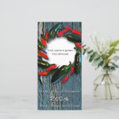 Texas Hot Pepper Krans Blauw Hout Kerst Kaart (Staand voorkant)