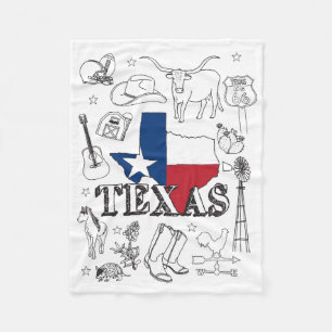 Texas Illustration Doodles of Texas Texas Pattern Fleece Deken