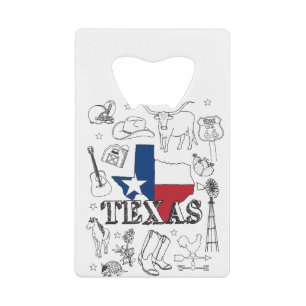 Texas Illustration Doodles of Texas Texas Pattern Kredietkaart Flessenopener