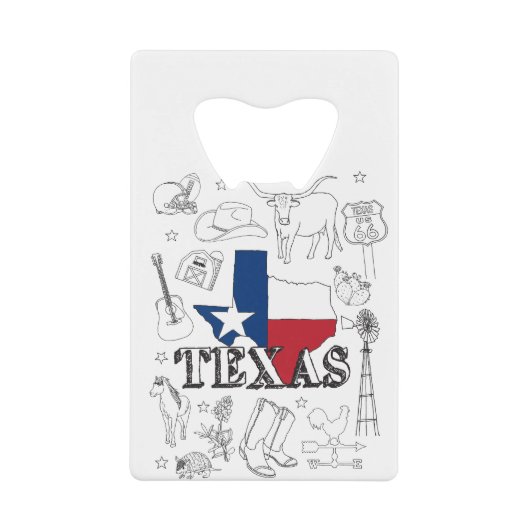 Texas Illustration Doodles of Texas Texas Pattern Kredietkaart Flessenopener (Voorkant)