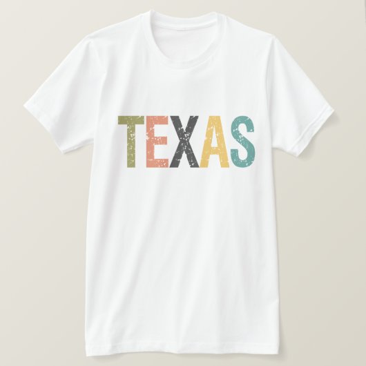 Texas in vervaagde retro kleur belettering t-shirt (Design voorkant)