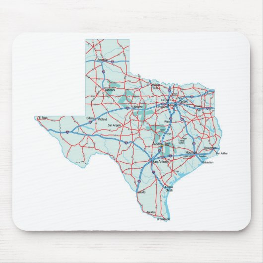 Texas Interstate Map Mousepad Muismat (Voorkant)