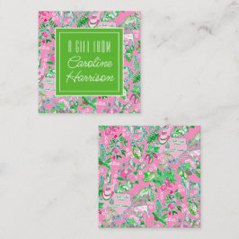 Texas Kaart Roze & Groen Preppy Patroon Gepersonal Notitiekaartje
