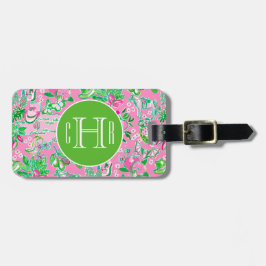 Texas Kaart Roze & Groene Preppy Patroon Monogramm Bagagelabel