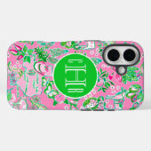 Texas Kaart Roze & Groene Preppy Patroon Monogramm Case-Mate iPhone Case (Achterkant (horizontaal))