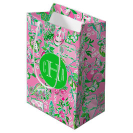 Texas Kaart Roze & Groene Preppy Patroon Monogramm Medium Cadeauzakje