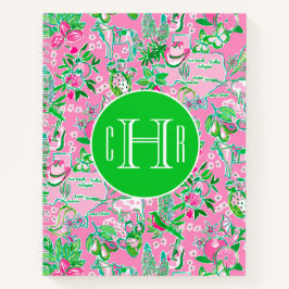 Texas Kaart Roze & Groene Preppy Patroon Monogramm Notitieboek