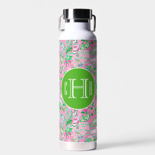 Texas Kaart Roze & Groene Preppy Patroon Monogramm Waterfles