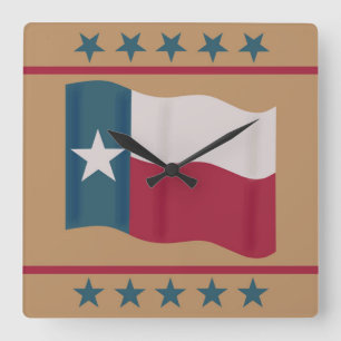 Texas Lone Star Flag Red White Tan Stars Vierkante Klok