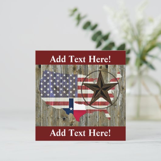 Texas Lone Star State Flag Map Invitation (Debout devant)