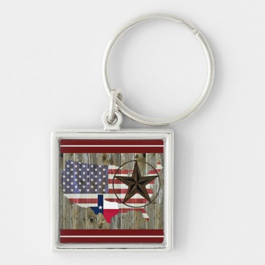 Texas Lone Star State Flag Map Sleutelhanger (Voorkant)