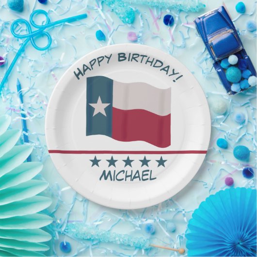 Texas Lone Star Vlagnaam Personaliseer Verjaardag Papieren Bordje (Feest)