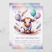 Texas Long Calf Birthday Invitation Pastel Boho  (Devant / Derrière)