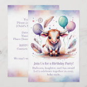 Texas Long Calf Birthday Invitation Pastel Boho  Kaart (Voorkant / Achterkant)