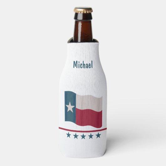 Texas Long Star Vlagnaam gepersonaliseerd Flesjeskoeler (Fles Voorkant)
