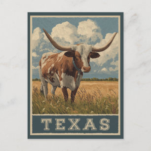  Texas Longhorn Bull Retro Reizen Briefkaart