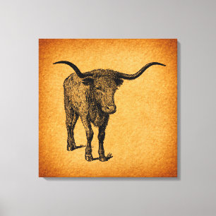 Texas Longhorn Bull Rustic Westerne Kunst Canvas Afdruk