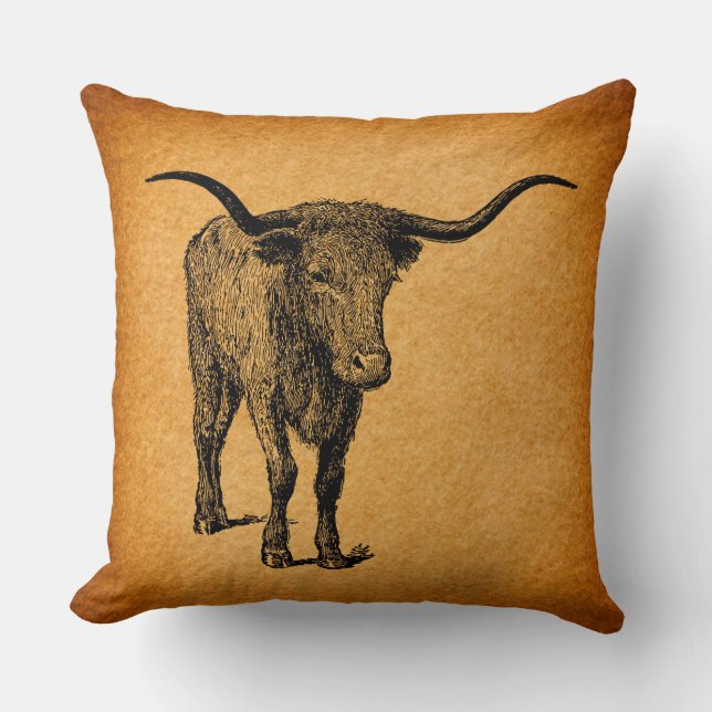 Texas Longhorn Bull Rustic  Westerne Kunst Kussen (Voorkant)