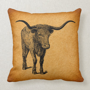 Texas Longhorn Bull Rustic  Westerne Kunst Kussen