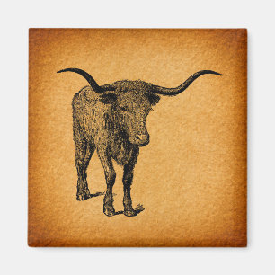 Texas Longhorn Bull Rustic Westerne Kunst Magneet