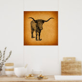 Texas Longhorn Bull Rustic Westerne Kunst Poster (Keuken)