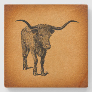 Texas Longhorn Bull Rustic  Westerne Kunst Stenen Onderzetter