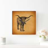 Texas Longhorn Bull Rustic Westerne Kunst Vierkante Klok (Huis)