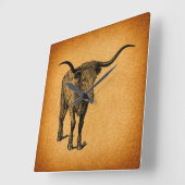 Texas Longhorn Bull Rustic Westerne Kunst Vierkante Klok (Hoek)