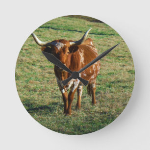 Texas Longhorn Cattle Cow Foto Rustic Ronde Klok