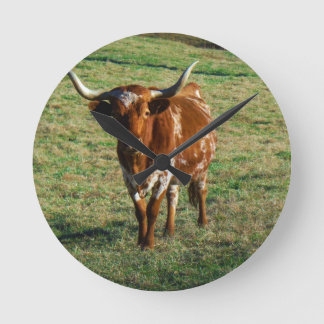 Texas Longhorn Cattle Cow Foto Rustic Ronde Klok