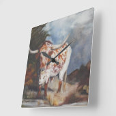 Texas Longhorn Clock Vierkante Klok (Hoek)
