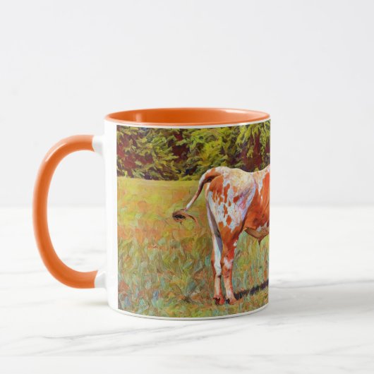 Texas Longhorn Cow Orange Art Mug Cup (Gauche)