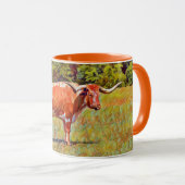 Texas Longhorn Cow Orange Art Mug Cup (Devant droit)