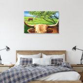 Texas Longhorn gewikkeld canvas Afdruk (Insitu (Slaapkamer))