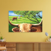 Texas Longhorn gewikkeld canvas Afdruk (Insitu (Woonkamer))