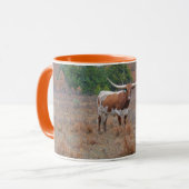 Texas Longhorn Koe Boerderij Art Sinaasappel Mok (Voorkant links)